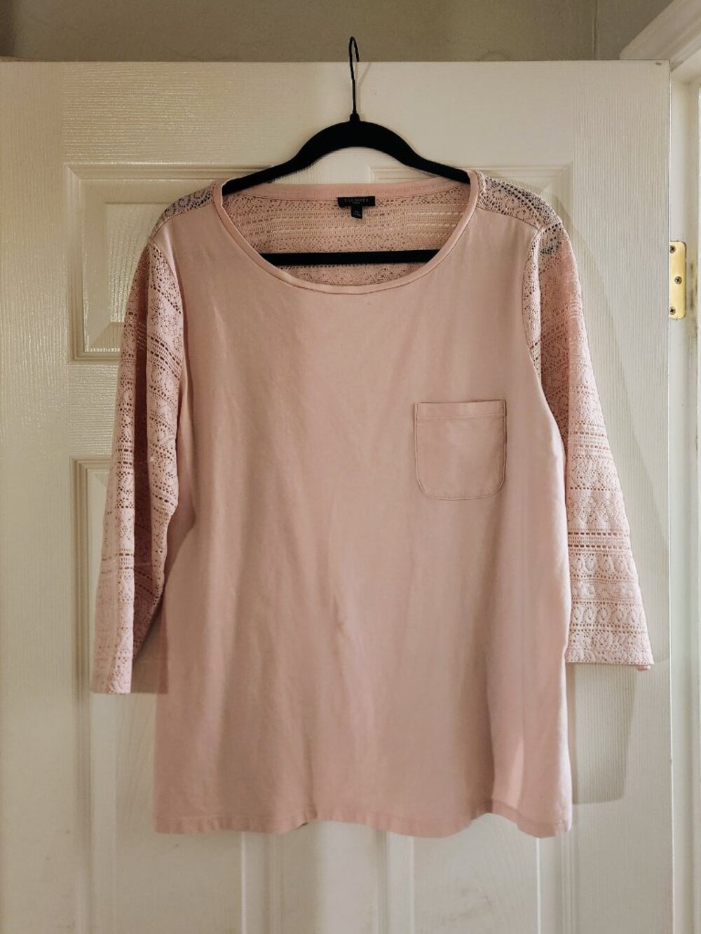 Talbots Woman 2X Blush Pink Lace Sleeve 3/4 Sleeve Top with Pocket